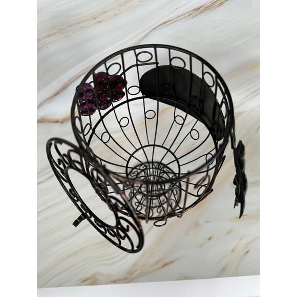Wine Glass Cork Holder 12" x 6" Grapevine Black Metal Wire Cage Bar Decor - Picture 4 of 9